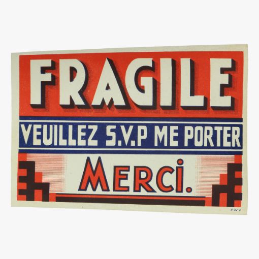 Afbeeldingen van gegomde etiketten fragile veuillez s.v.p me porter merci.
