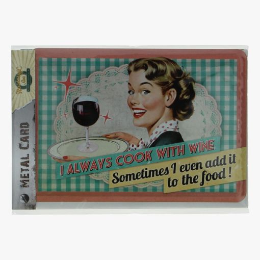 Afbeeldingen van metal card i always cook with wine